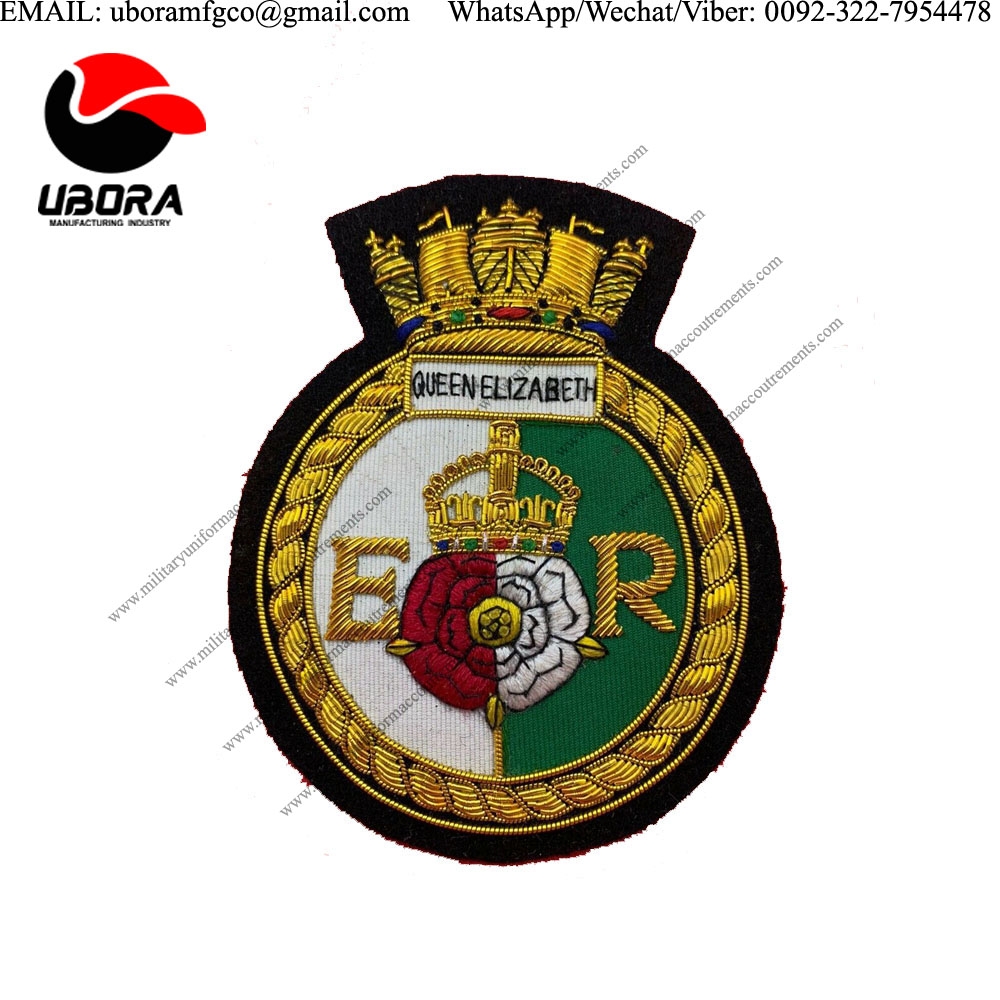 mettalic wire HMS Queen Elizabeth Bullion And Wire Blazer Badge Hand Embroidered Badge (2)  crest